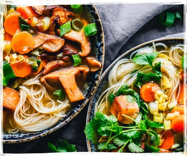 pho with mushrooms and parsley